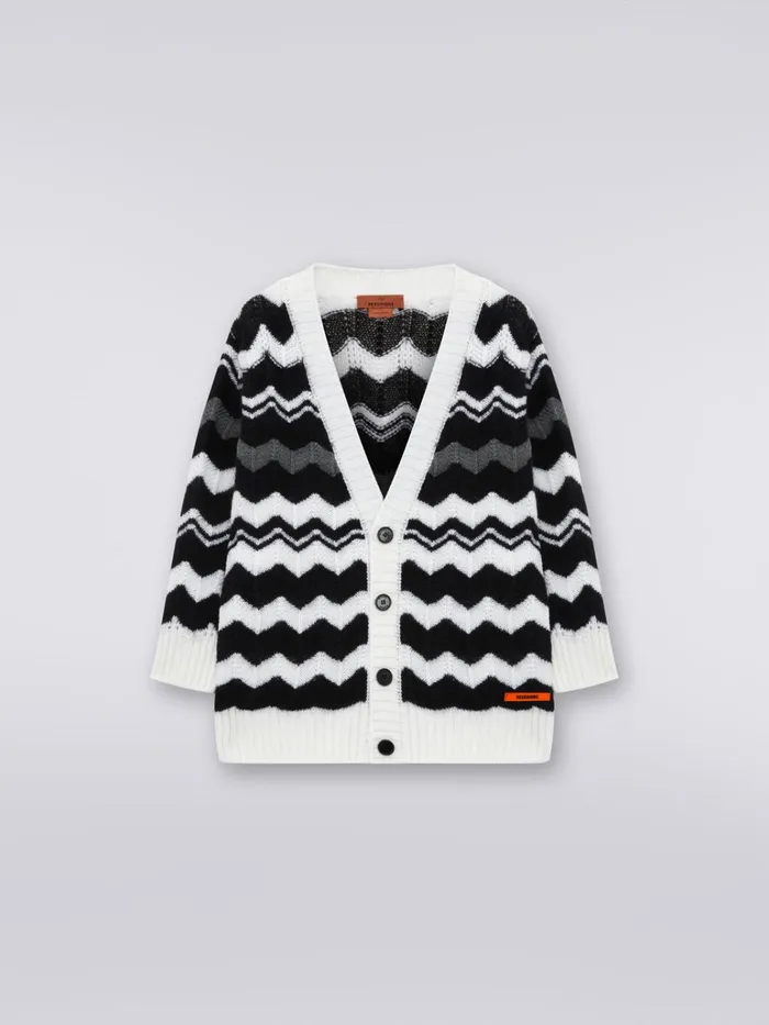 Kids Wool Cardigan With Zigzag Black and White Missoni Clothing