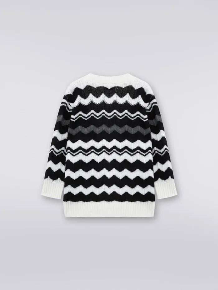 Kids Wool Cardigan With Zigzag Black and White Missoni Clothing Kids Wool Cardigan With Zigzag Black and White Missoni Clothing
