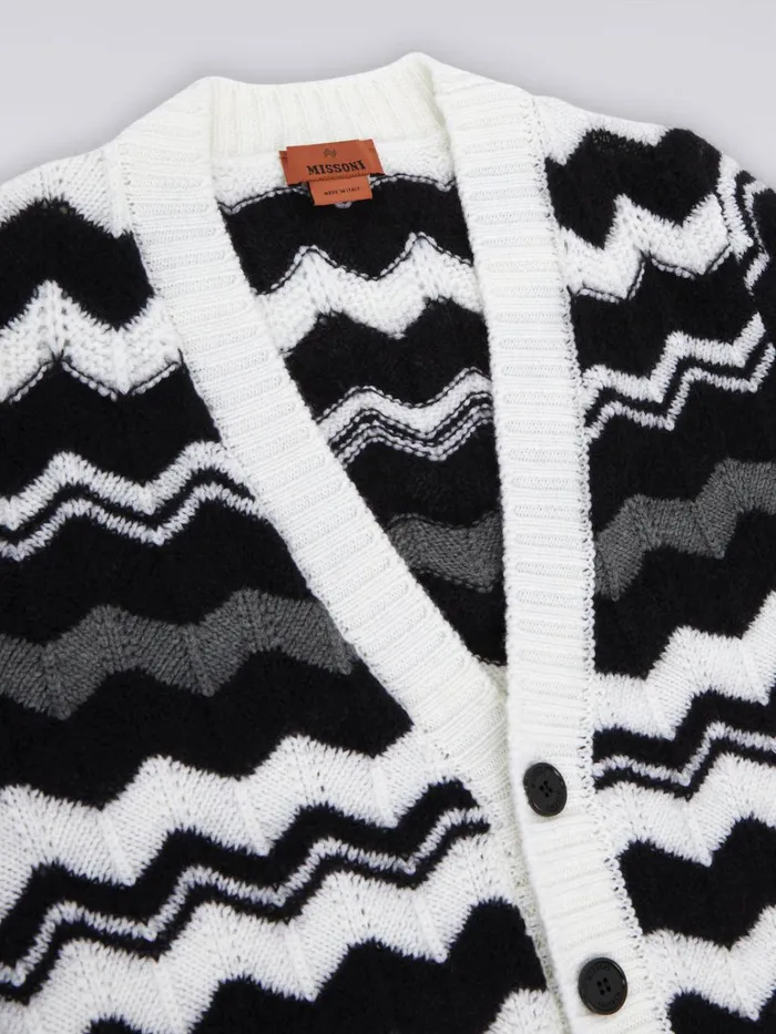 Kids Wool Cardigan With Zigzag Black and White Missoni Clothing Kids Wool Cardigan With Zigzag Black and White Missoni Clothing