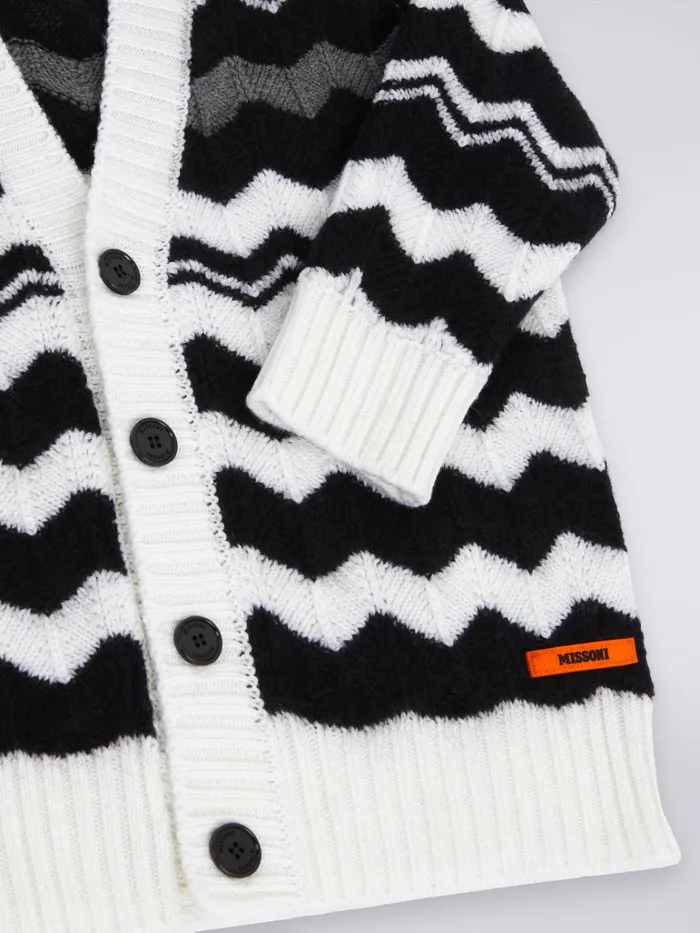 Kids Wool Cardigan With Zigzag Black and White Missoni Clothing Kids Wool Cardigan With Zigzag Black and White Missoni Clothing
