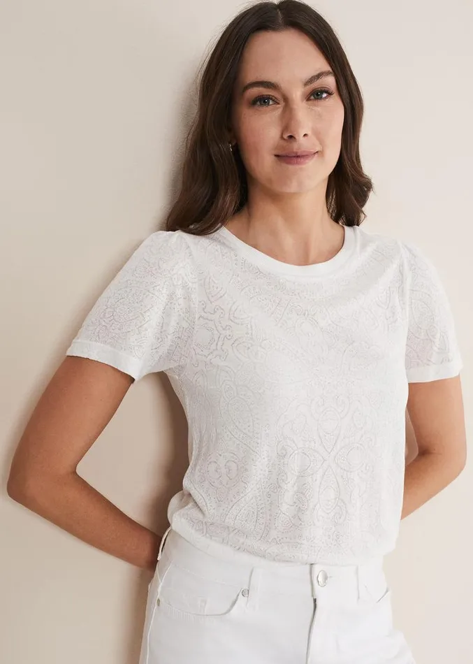 Kinsley Pointelle Jersey Tee White Women Phase Eight Tops and TShirts