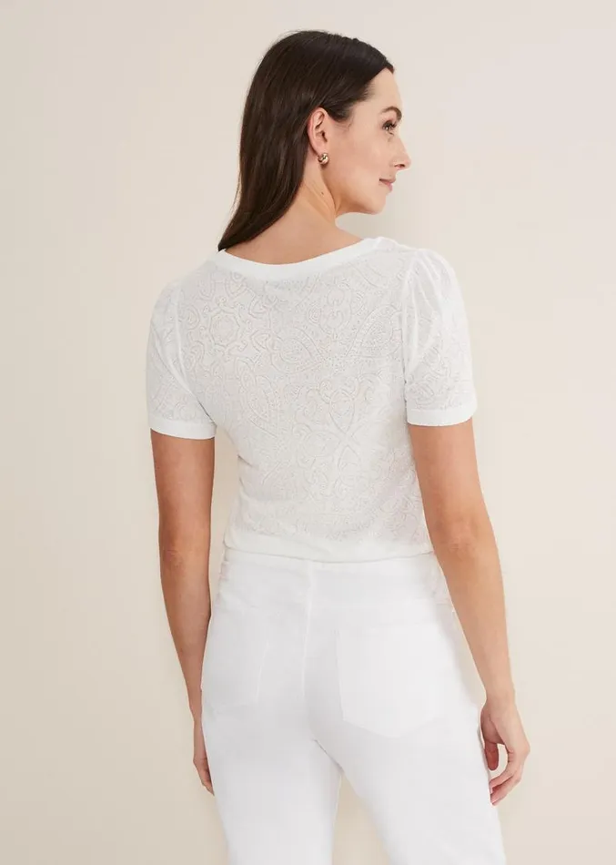Kinsley Pointelle Jersey Tee White Women Phase Eight Tops and TShirts