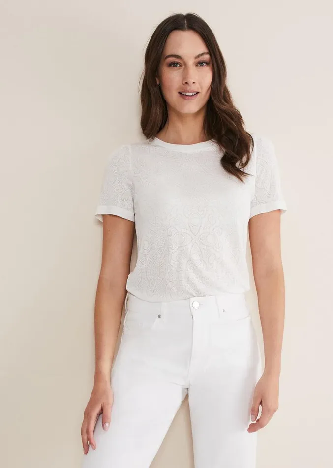 Kinsley Pointelle Jersey Tee White Women Phase Eight Tops and TShirts