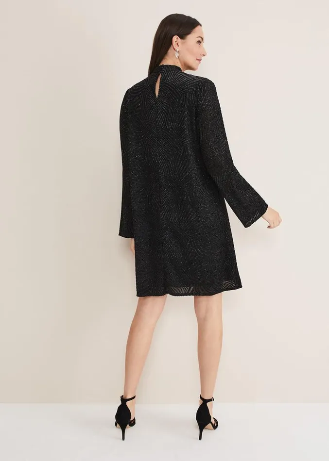 Kirsta Flock Velvet Swing Dress Black Women Phase Eight Dresses