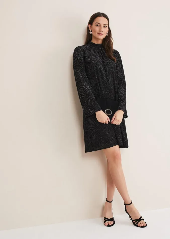 Kirsta Flock Velvet Swing Dress Black Women Phase Eight Dresses
