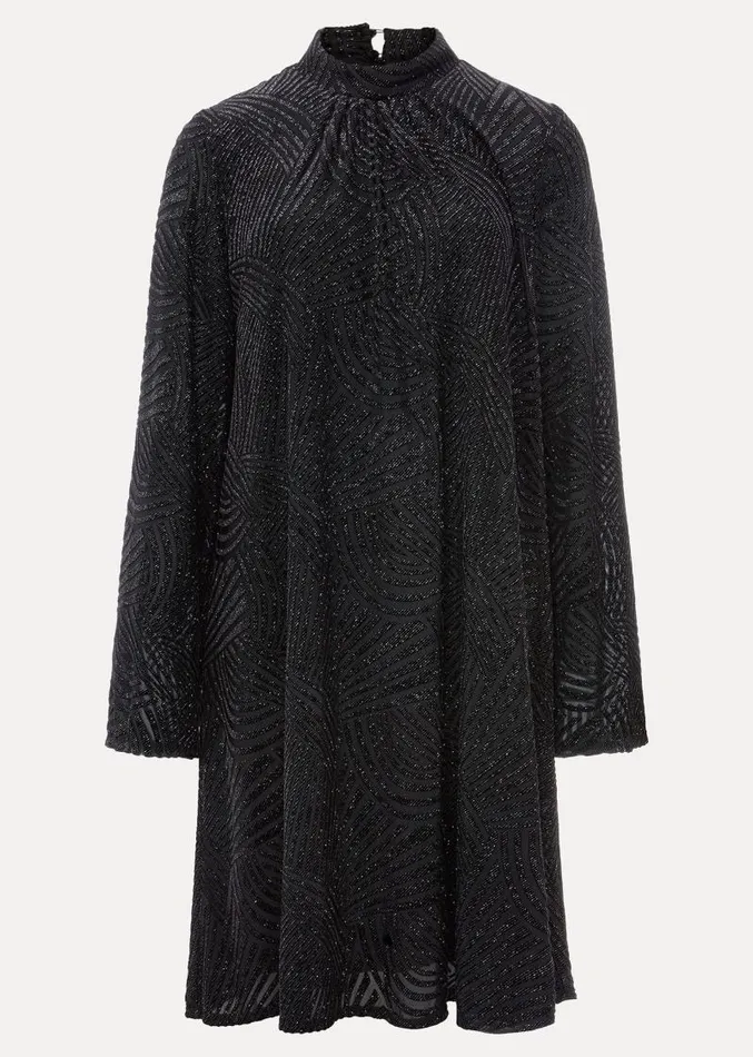Kirsta Flock Velvet Swing Dress Black Women Phase Eight Dresses