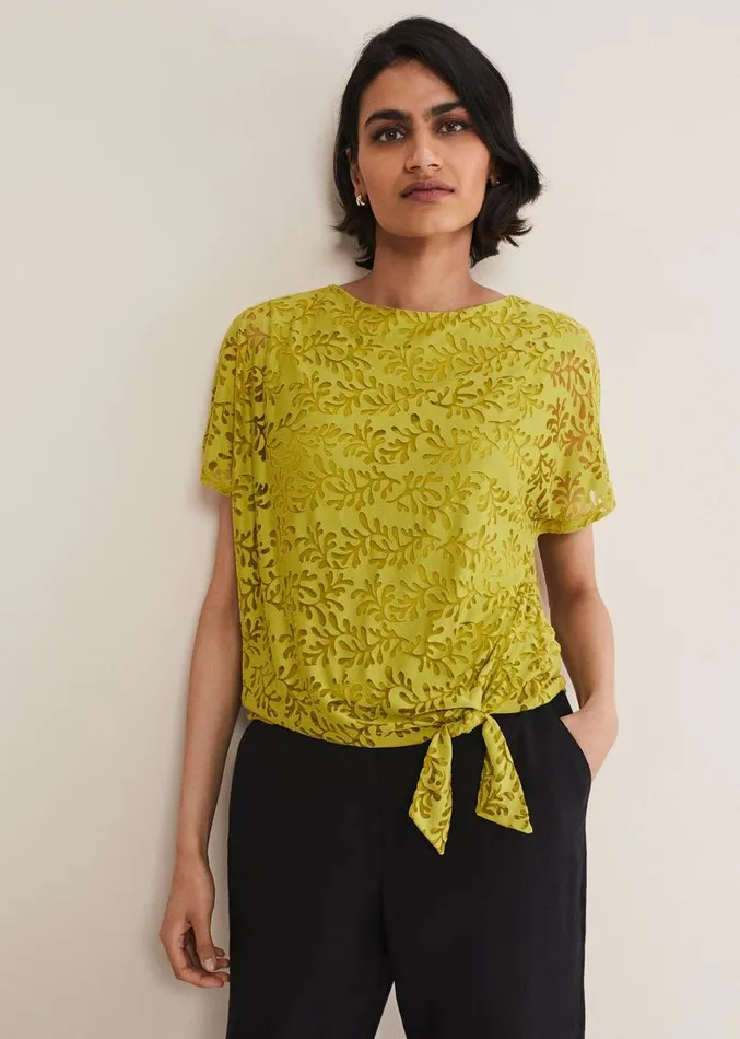 Kirstin Leaf Burnout Top Olive Women Phase Eight Tops and TShirts