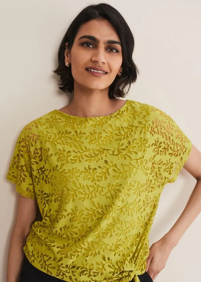 Kirstin Leaf Burnout Top Olive Women Phase Eight Tops and TShirts