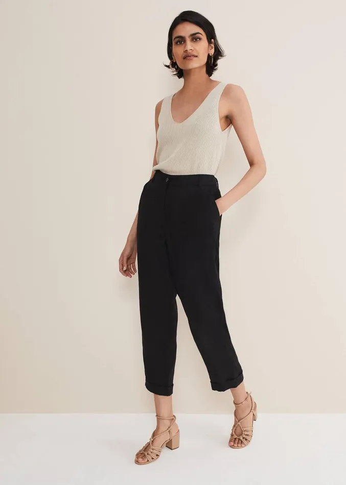 Klarra Black Linen Tapered Trousers Black Women Phase Eight Trousers