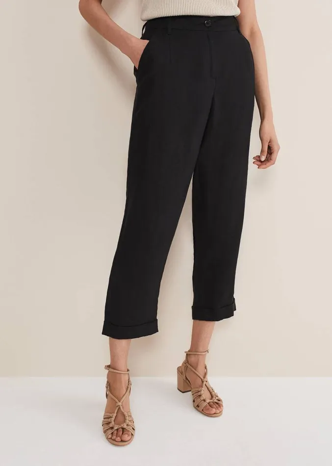 Klarra Black Linen Tapered Trousers Black Women Phase Eight Trousers