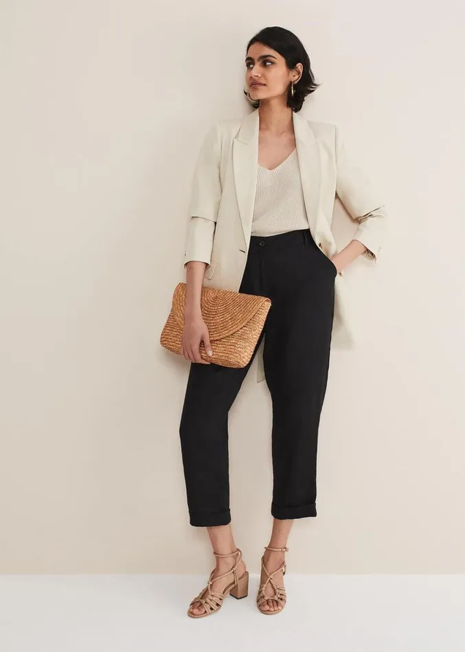 Klarra Black Linen Tapered Trousers Black Women Phase Eight Trousers