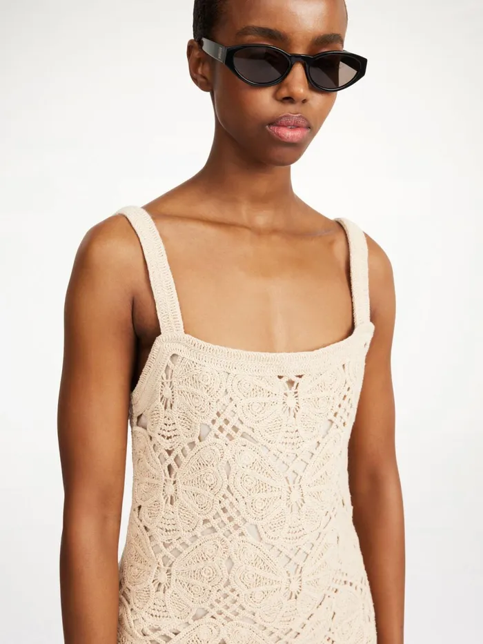 Knitwear Women By Malene Birger Falla Crochet Mini Dress Oyster Gray
