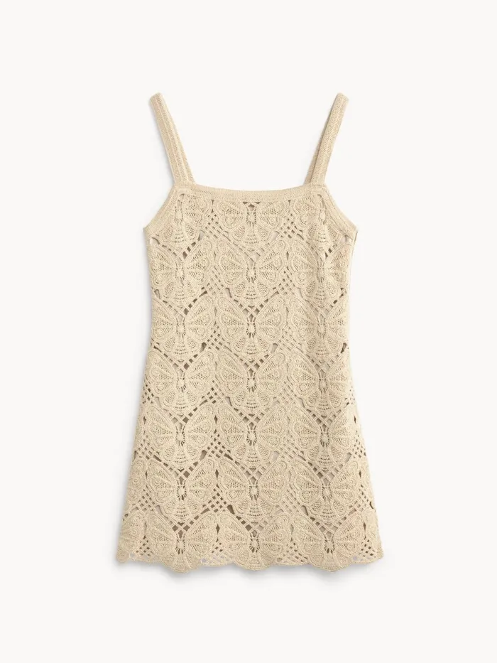 Knitwear Women By Malene Birger Falla Crochet Mini Dress Oyster Gray