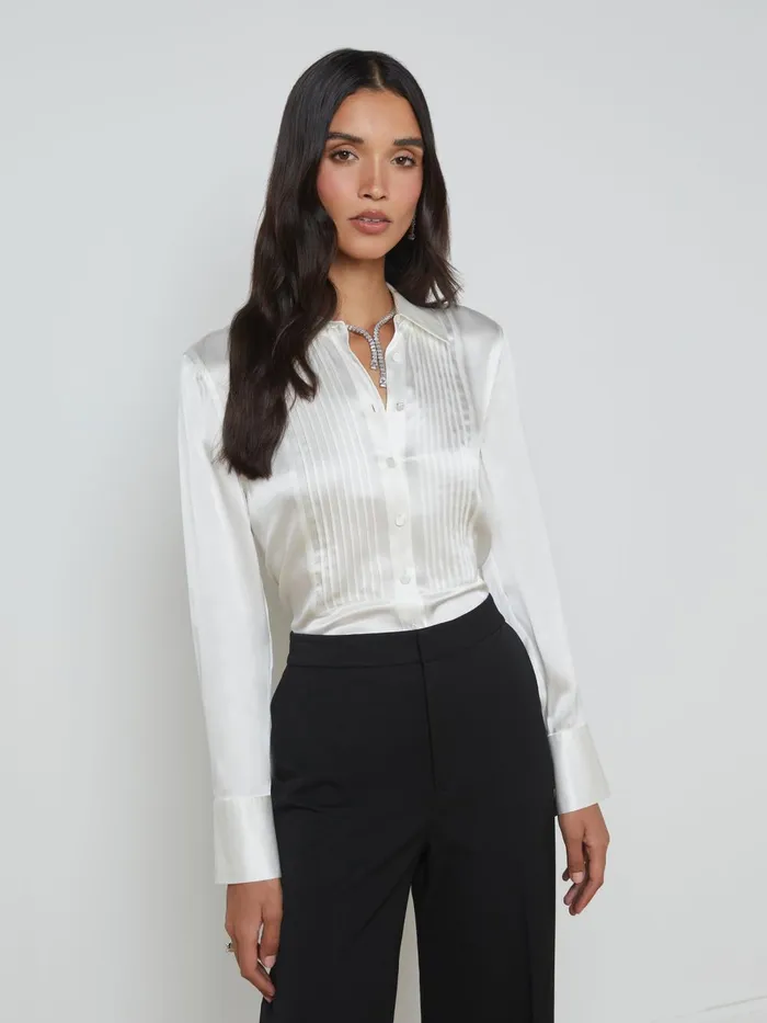 L039Agence Blouses and Tops Women Divya Silk Shirt White