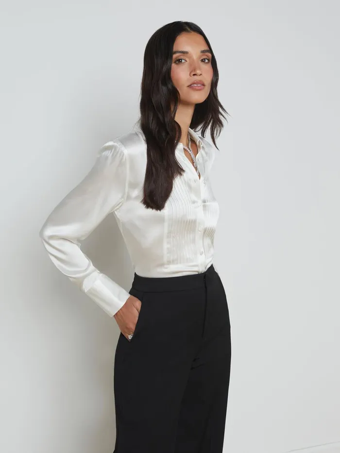 L039Agence Blouses and Tops Women Divya Silk Shirt White L039Agence Blouses and Tops Women Divya Silk Shirt White