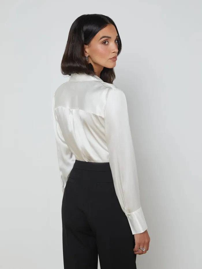 L039Agence Blouses and Tops Women Divya Silk Shirt White L039Agence Blouses and Tops Women Divya Silk Shirt White