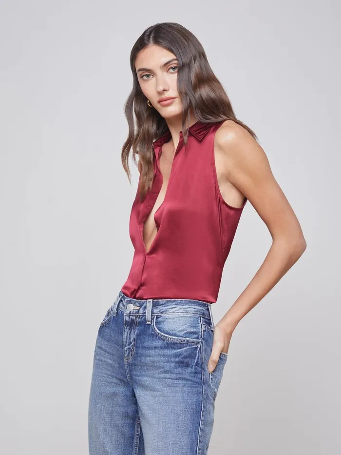 L039Agence Blouses and Tops Women Emmy Sleeveless Silk Blouse Dark Bordeaux L039Agence Blouses and Tops Women Emmy Sleeveless Silk Blouse Dark Bordeaux