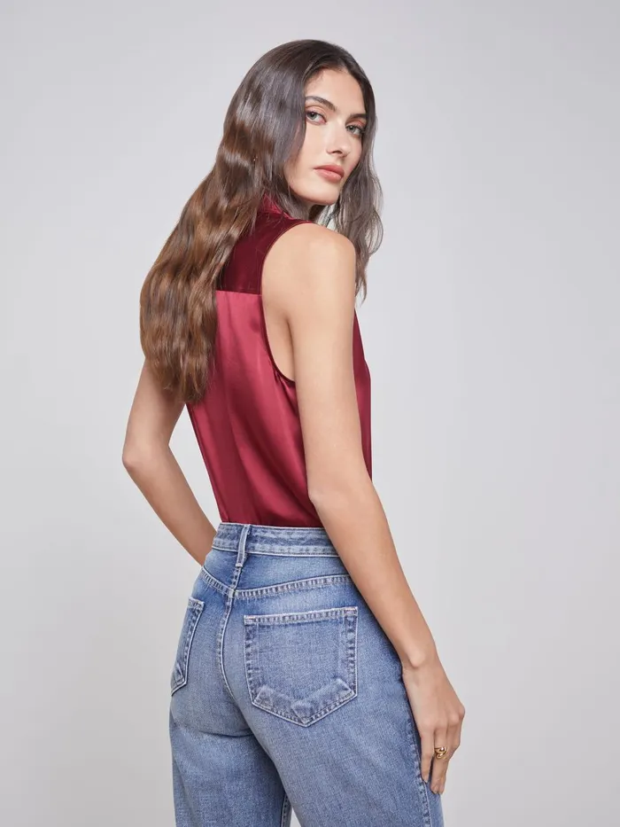 L039Agence Blouses and Tops Women Emmy Sleeveless Silk Blouse Dark Bordeaux L039Agence Blouses and Tops Women Emmy Sleeveless Silk Blouse Dark Bordeaux