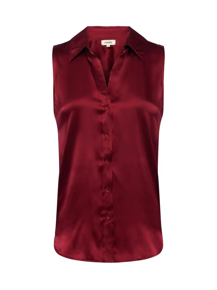 L039Agence Blouses and Tops Women Emmy Sleeveless Silk Blouse Dark Bordeaux L039Agence Blouses and Tops Women Emmy Sleeveless Silk Blouse Dark Bordeaux
