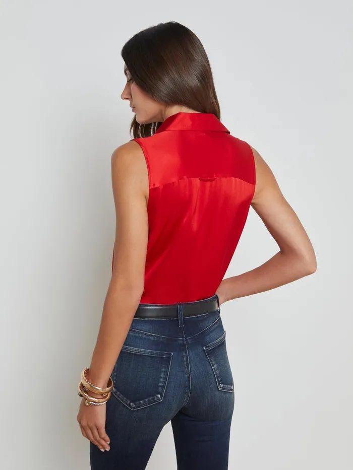 L039Agence Blouses and Tops Women Emmy Sleeveless Silk Blouse Lava Red L039Agence Blouses and Tops Women Emmy Sleeveless Silk Blouse Lava Red