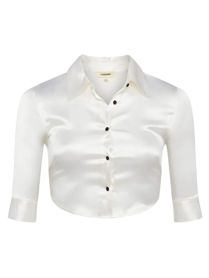 L039Agence Blouses and Tops Women Niccola StretchSilk Blouse Whiteblack L039Agence Blouses and Tops Women Niccola StretchSilk Blouse Whiteblack