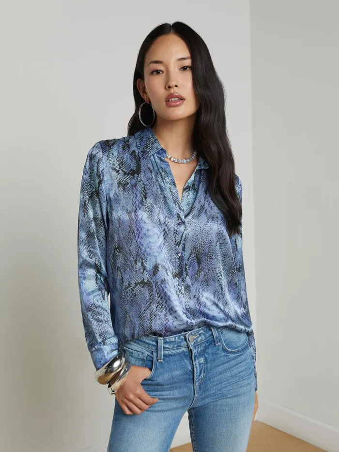 L039Agence Blouses and Tops Women Tyler Silk Blouse Blue Snake