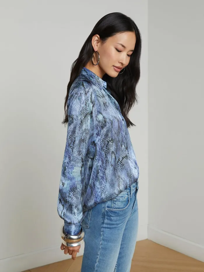 L039Agence Blouses and Tops Women Tyler Silk Blouse Blue Snake L039Agence Blouses and Tops Women Tyler Silk Blouse Blue Snake