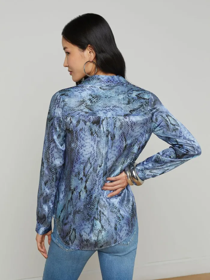 L039Agence Blouses and Tops Women Tyler Silk Blouse Blue Snake L039Agence Blouses and Tops Women Tyler Silk Blouse Blue Snake
