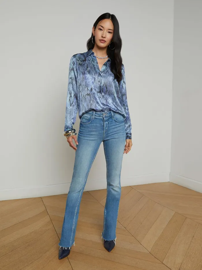 L039Agence Blouses and Tops Women Tyler Silk Blouse Blue Snake L039Agence Blouses and Tops Women Tyler Silk Blouse Blue Snake