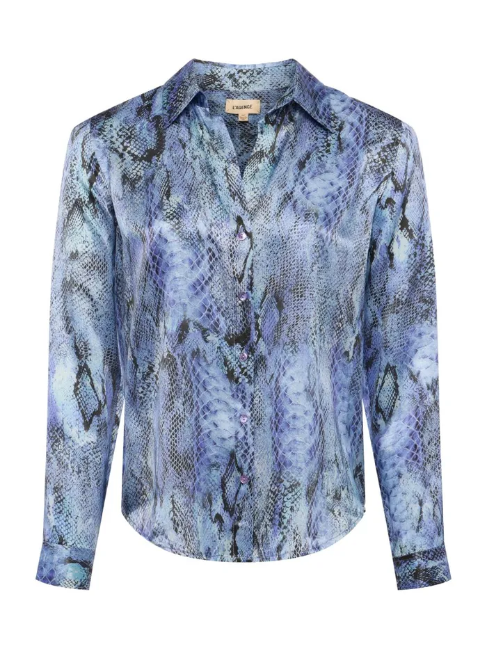 L039Agence Blouses and Tops Women Tyler Silk Blouse Blue Snake L039Agence Blouses and Tops Women Tyler Silk Blouse Blue Snake