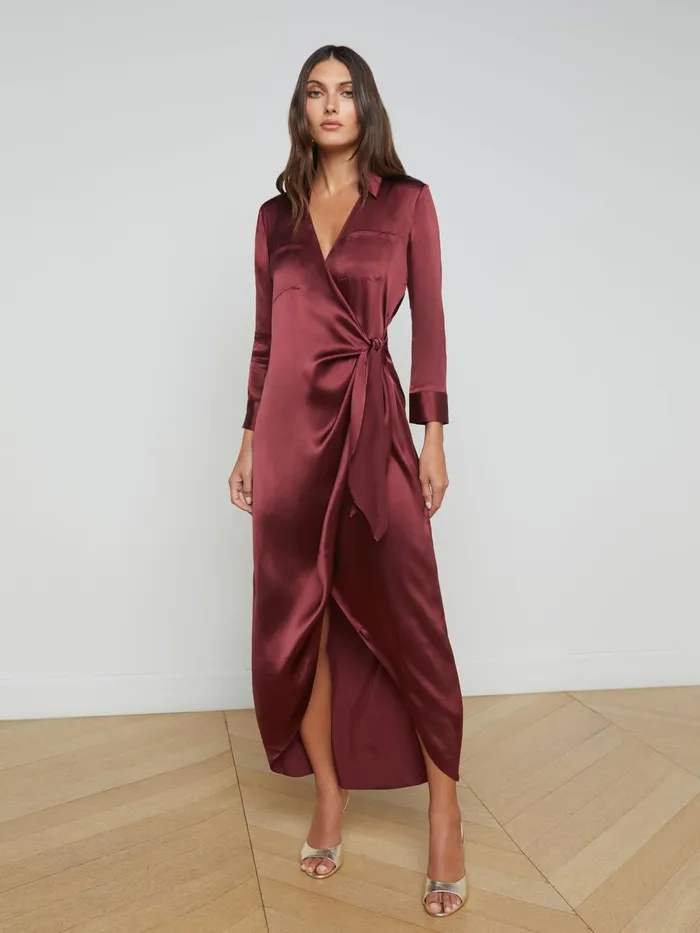 L039Agence Dresses and Jumpsuits Women Kadi Silk Wrap Dress Dark Wine