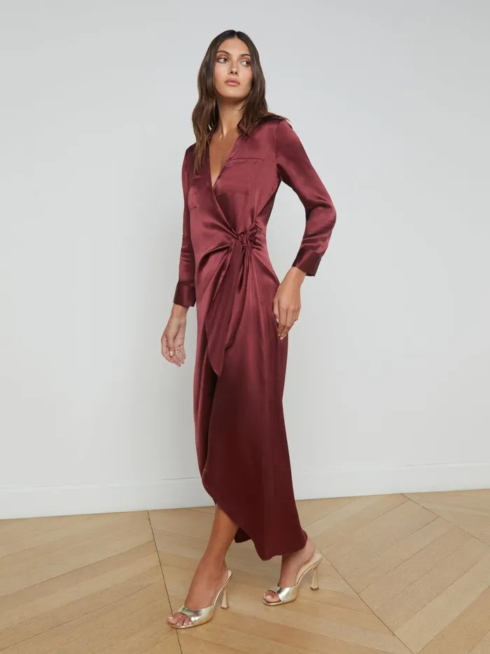 L039Agence Dresses and Jumpsuits Women Kadi Silk Wrap Dress Dark Wine L039Agence Dresses and Jumpsuits Women Kadi Silk Wrap Dress Dark Wine