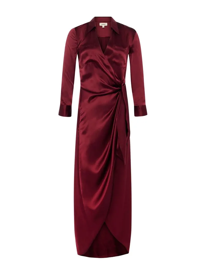 L039Agence Dresses and Jumpsuits Women Kadi Silk Wrap Dress Dark Wine L039Agence Dresses and Jumpsuits Women Kadi Silk Wrap Dress Dark Wine
