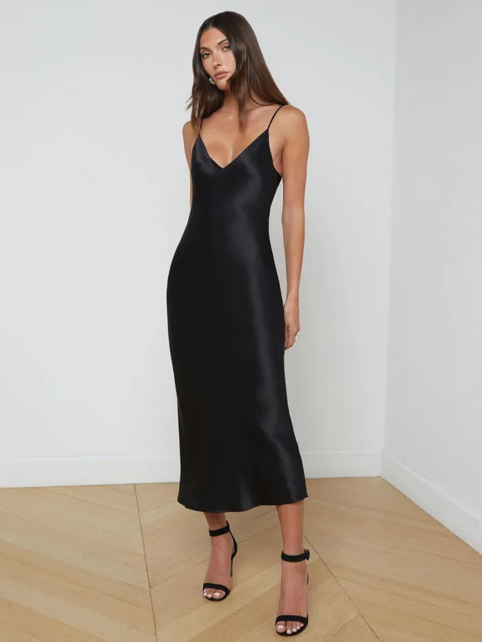 L039Agence Dresses and Jumpsuits Women Seridie Silk Slip Dress Black