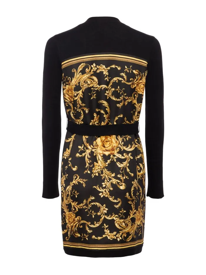L039Agence Knitwear Women Beverly Silk Panel Cardigan Blackgold Barocco Swirl Scarf L039Agence Knitwear Women Beverly Silk Panel Cardigan Blackgold Barocco Swirl Scarf