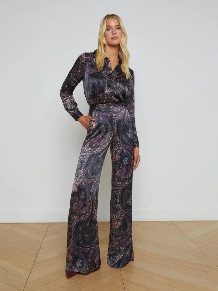 L039Agence Matching Sets Women Tyler Silk Blouse Plum Multi Boute Paisley L039Agence Matching Sets Women Tyler Silk Blouse Plum Multi Boute Paisley