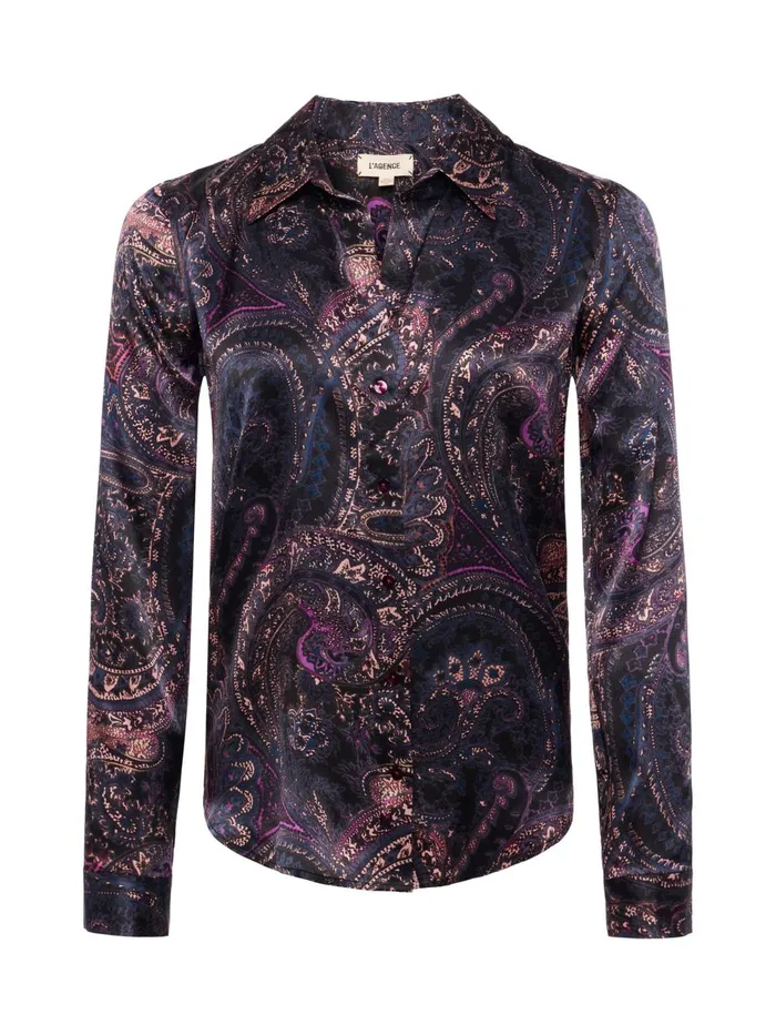 L039Agence Matching Sets Women Tyler Silk Blouse Plum Multi Boute Paisley L039Agence Matching Sets Women Tyler Silk Blouse Plum Multi Boute Paisley