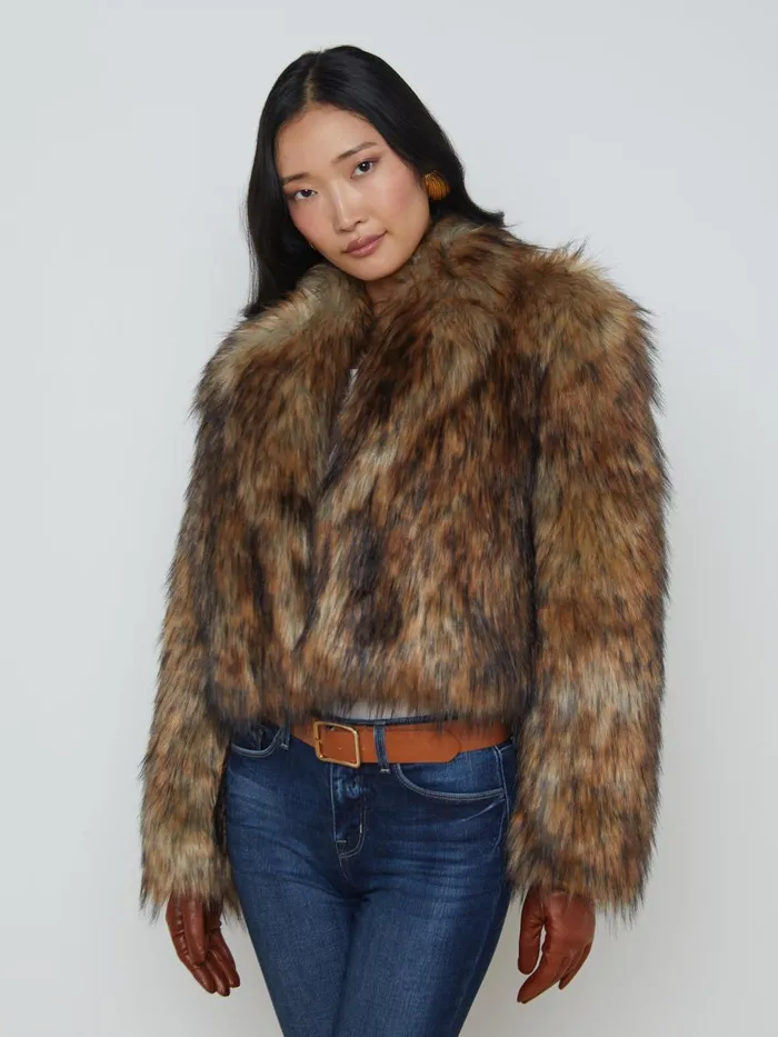 L039Agence Outerwear Women Aura Faux Fur Coat Tanblack Faux Fur