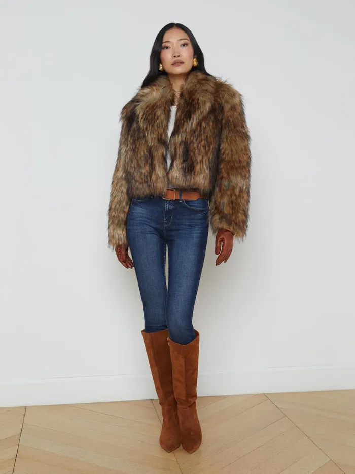 L039Agence Outerwear Women Aura Faux Fur Coat Tanblack Faux Fur L039Agence Outerwear Women Aura Faux Fur Coat Tanblack Faux Fur