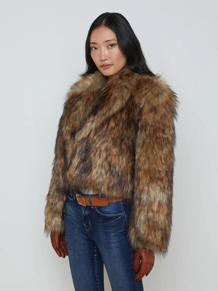 L039Agence Outerwear Women Aura Faux Fur Coat Tanblack Faux Fur L039Agence Outerwear Women Aura Faux Fur Coat Tanblack Faux Fur