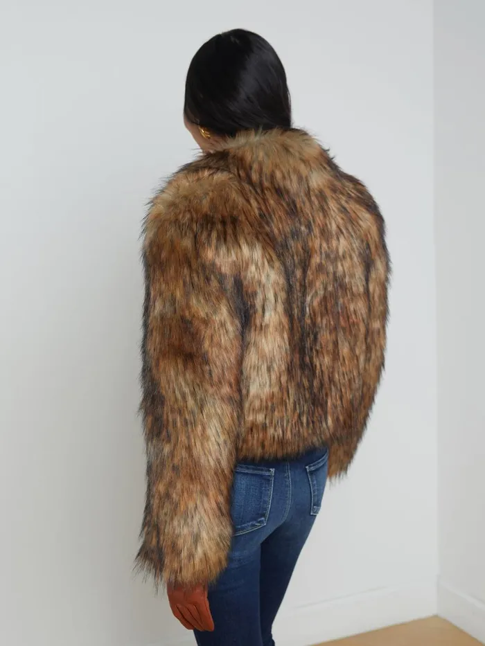 L039Agence Outerwear Women Aura Faux Fur Coat Tanblack Faux Fur L039Agence Outerwear Women Aura Faux Fur Coat Tanblack Faux Fur