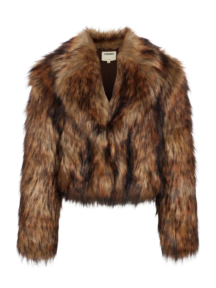 L039Agence Outerwear Women Aura Faux Fur Coat Tanblack Faux Fur L039Agence Outerwear Women Aura Faux Fur Coat Tanblack Faux Fur