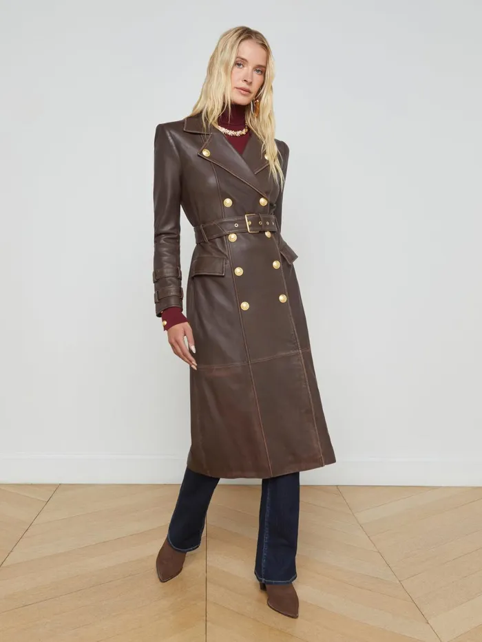 L039Agence Outerwear Women Celina Leather Trench Coat Chocolate L039Agence Outerwear Women Celina Leather Trench Coat Chocolate