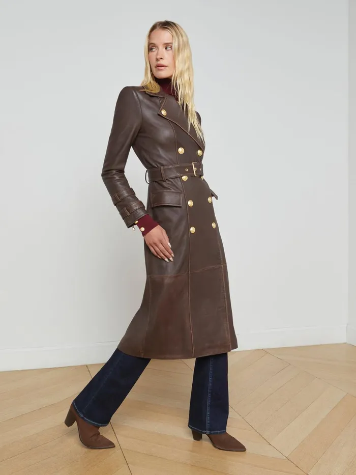 L039Agence Outerwear Women Celina Leather Trench Coat Chocolate L039Agence Outerwear Women Celina Leather Trench Coat Chocolate