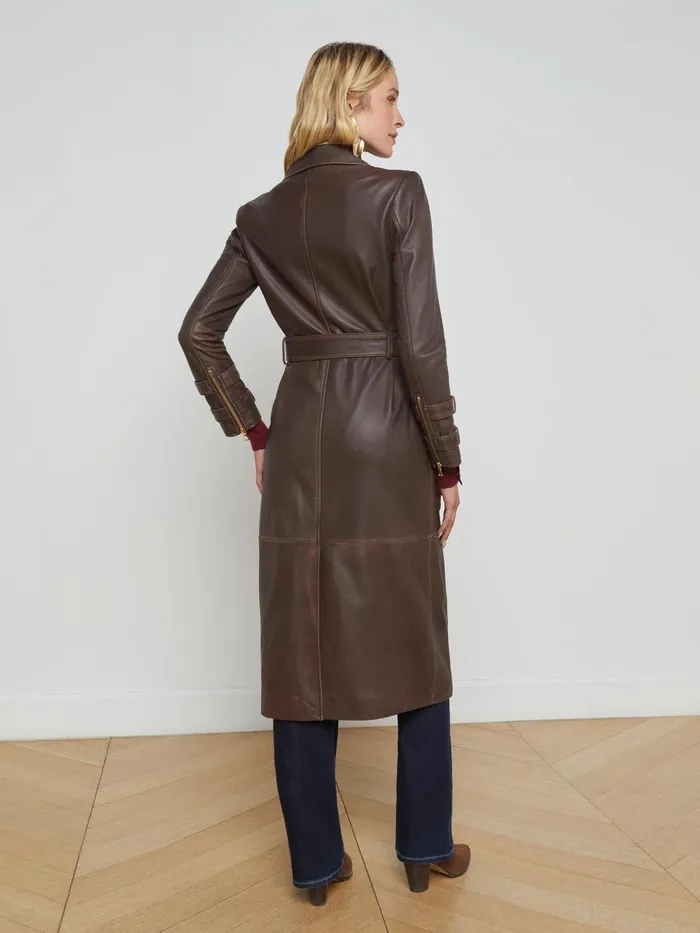 L039Agence Outerwear Women Celina Leather Trench Coat Chocolate L039Agence Outerwear Women Celina Leather Trench Coat Chocolate