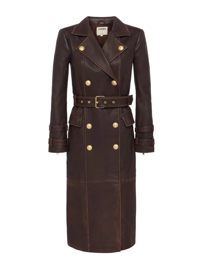 L039Agence Outerwear Women Celina Leather Trench Coat Chocolate L039Agence Outerwear Women Celina Leather Trench Coat Chocolate