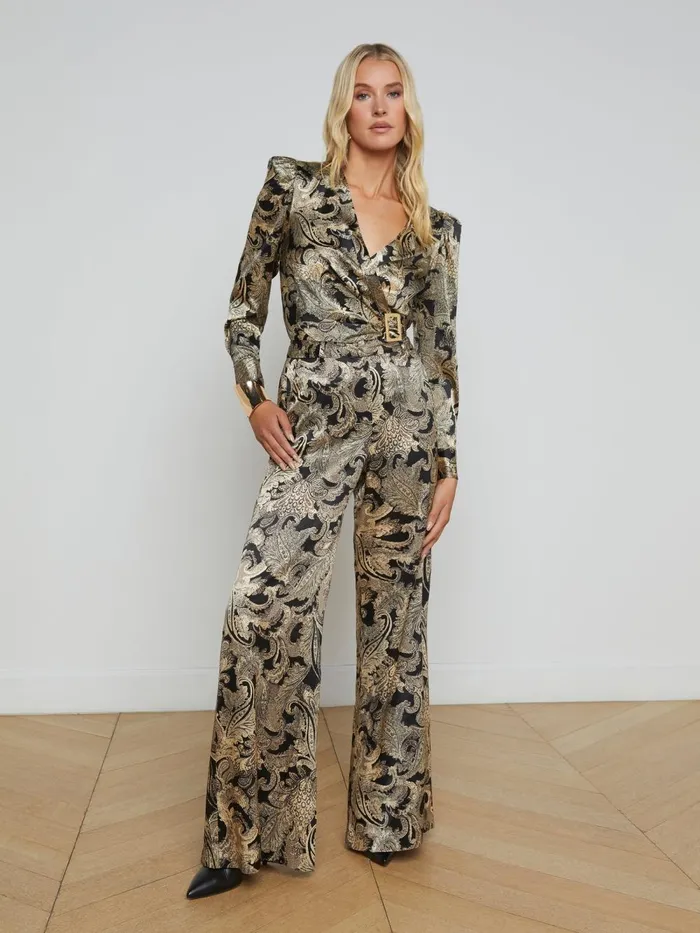 L039Agence Pants Women Pilar Silk WideLeg Pant Gold Multi Textured Paisley