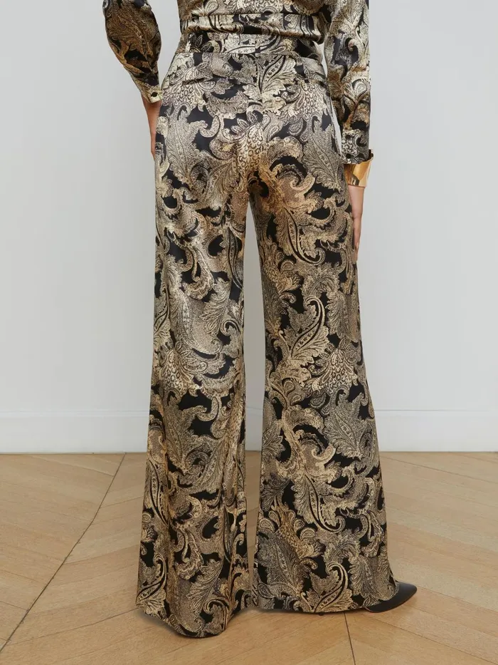 L039Agence Pants Women Pilar Silk WideLeg Pant Gold Multi Textured Paisley