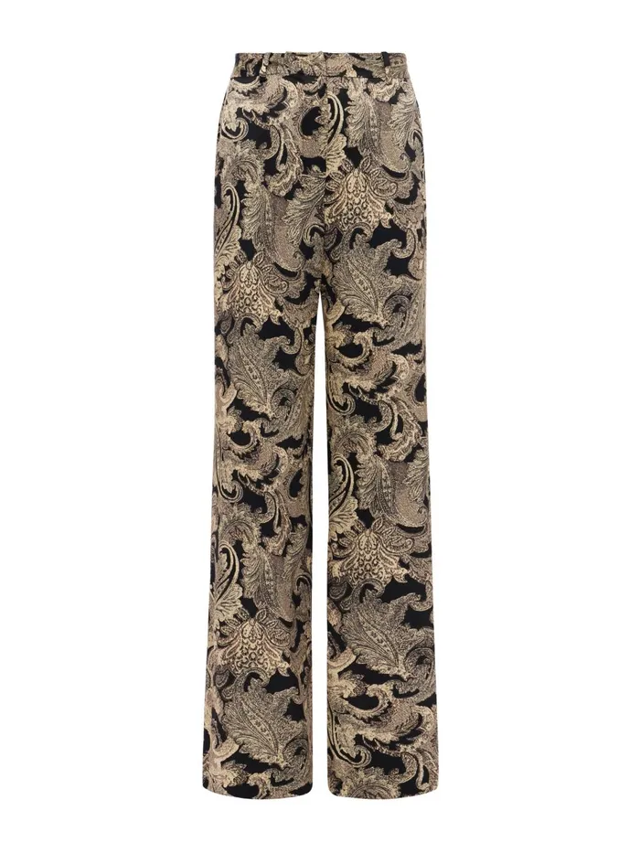 L039Agence Pants Women Pilar Silk WideLeg Pant Gold Multi Textured Paisley