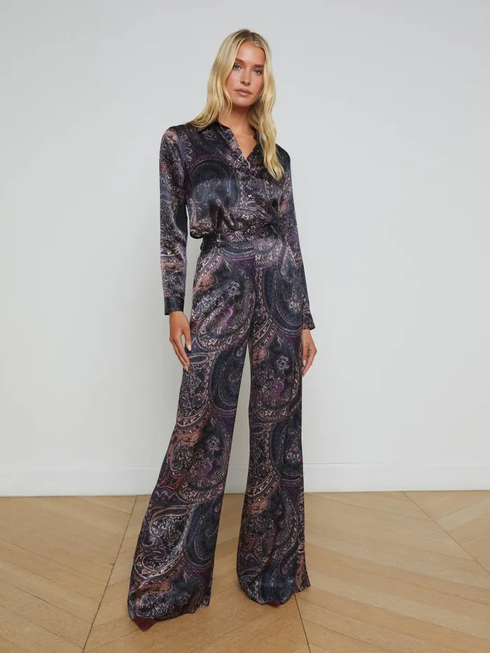 L039Agence Pants Women Pilar WideLeg Pant Plum Multi Boute Paisley